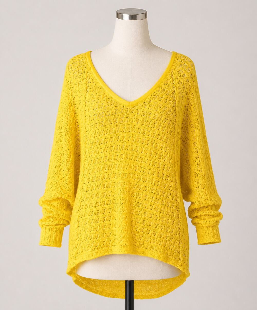 We The Free | Yellow Knit Sweater Oversize Small Boom